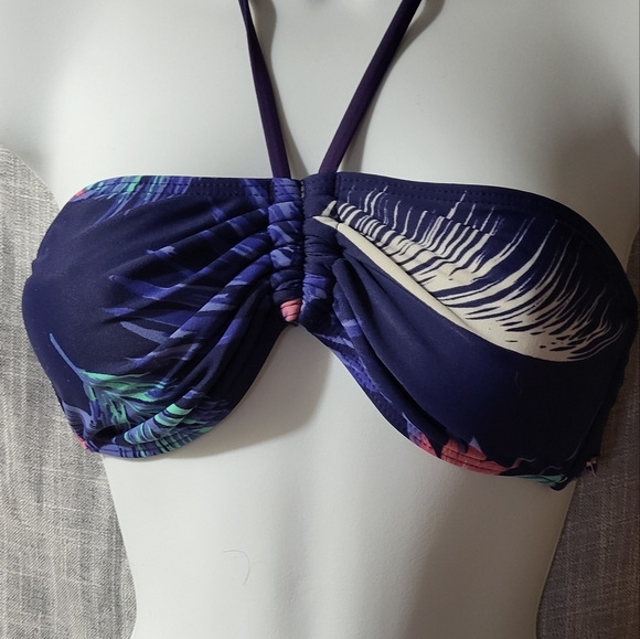 ROXY Like New Navy Purple Tropical Bikini Set Sz M with extra Shorts - Picture 2 of 10